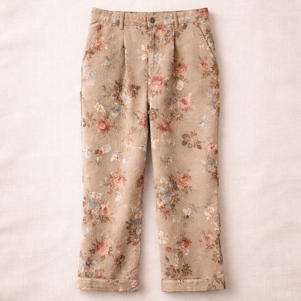 LOVEIMGS Floral Print Wide Leg Cropped Trendy Mid Rise Boho Jeans for Women - XL - Picture 3 of 4